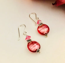 Load image into Gallery viewer, Pink Murano Glass Coin Earrings in Sterling Silver SPECIAL PRICE

