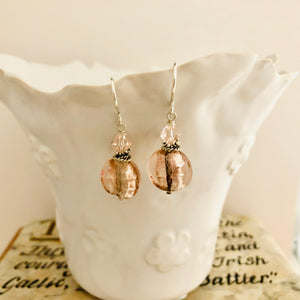 Light Peach Murano Glass Coin Earrings in Sterling Silver