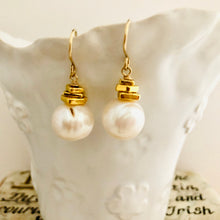 Load image into Gallery viewer, Huge Round Pearl Drop Earrings in 14K Gold Fill
