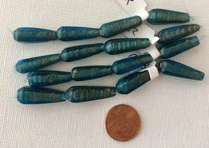 Czech Caribbean Blue Tapered Lampwork Glass Beads, 23 MM
