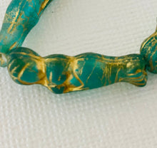 Load image into Gallery viewer, Czech Glass Teal Mermaid Bead with Bronze Wash 5 x 25 MM
