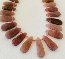 Load image into Gallery viewer, Large Graduated Smooth Strawberry Quartz Teardrops, 10 MM x 40 MM
