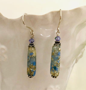 Czech Glass Lampwork Lavender Earrings in Sterling Silver