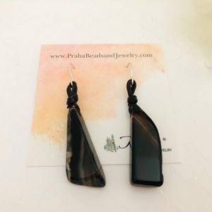 Agate Stone and Cotton Cord Earrings