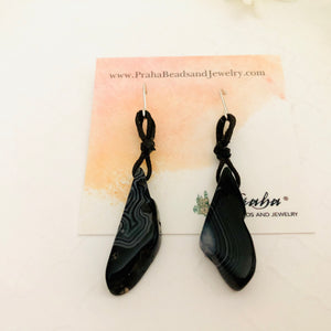 Agate Stone and Cotton Cord Earrings