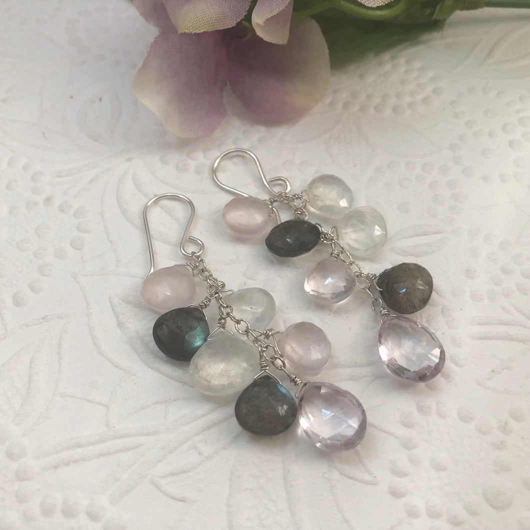 Multi Gemstone Earrings with Moonstone and Labradorite in Sterling Silver