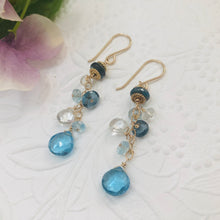 Load image into Gallery viewer, Swiss Blue and London Blue Topaz Earrings in 14K Gold Fill
