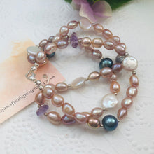 Load image into Gallery viewer, Pink and Grey Three-Strand Freshwater Pearl Bracelet in Sterling Silver
