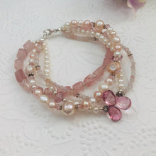 Load image into Gallery viewer, Pink Four-Strand Multi Gem and Freshwater Pearl Bracelet in Sterling Silver
