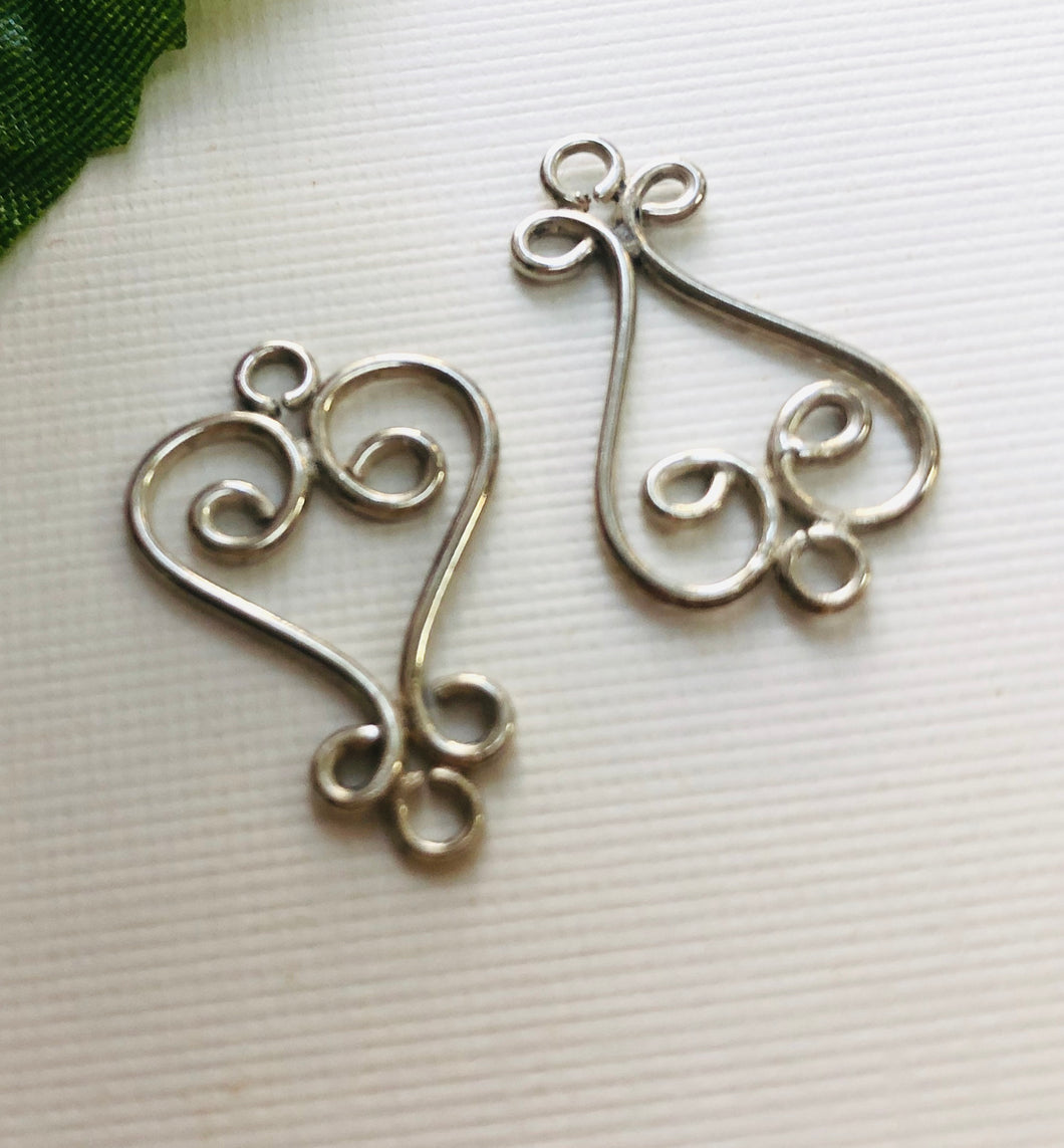 Sterling Silver Heart Filigree Component, 26 MM