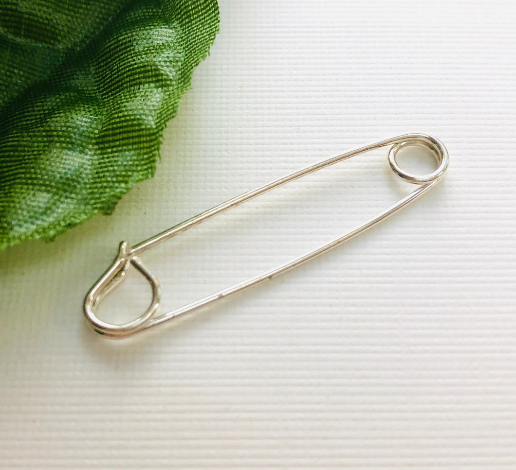 Sterling Silver Safety Pin Component, 38 MM