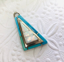 Load image into Gallery viewer, Navajo Sterling Silver Pendant with Turquoise and Opal, Signed by the Artist
