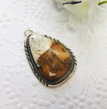Load image into Gallery viewer, Navajo Sterling Silver Pendant with Boulder Turquoise, Signed by the Artist
