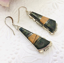 Load image into Gallery viewer, Navajo Sterling Silver Earrings with Bolder Turquoise, Signed by the Artist
