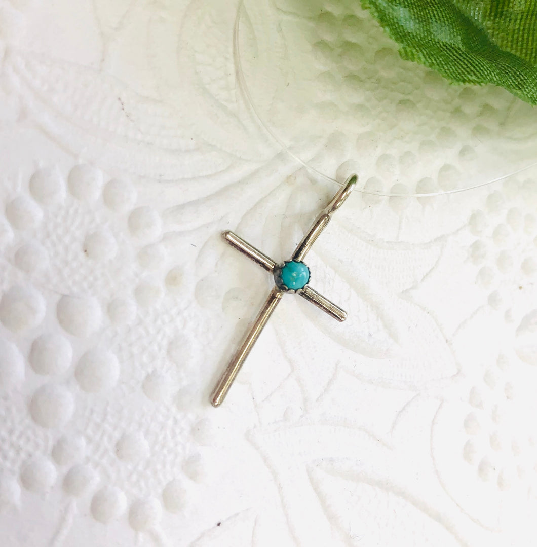 Navajo Sterling Silver Cross Pendant with Turquoise