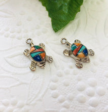 Load image into Gallery viewer, American Indian Sterling Silver Turtle Pendant/Earrings with Multi Gemstone Inlay
