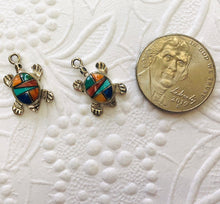 Load image into Gallery viewer, American Indian Sterling Silver Turtle Pendant/Earrings with Multi Gemstone Inlay
