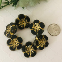 Load image into Gallery viewer, Hibiscus Flower Black with a Gold Wash and a Picasso Finish, 21MM

