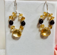 Load image into Gallery viewer, Citrine and Garnet  &quot;Hoop&quot; Earrings
