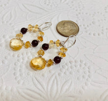 Load image into Gallery viewer, Citrine and Garnet  &quot;Hoop&quot; Earrings
