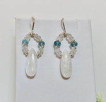 Load image into Gallery viewer, Moonstone and Swiss Blue Topaz &quot;Hoop&quot; Earrings
