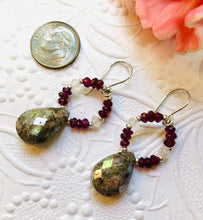 Load image into Gallery viewer, Quartz and Garnet &quot;Hoop&quot; Earrings
