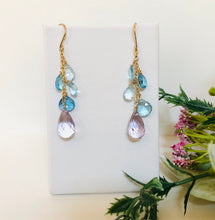 Load image into Gallery viewer, Swiss Blue Topaz and Pink Amethyst Earrings in 14K Gold Fill
