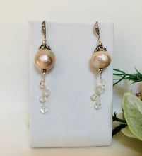 Load image into Gallery viewer, Light Mauve Freshwater Pearl and White Topaz Drop Earrings in Sterling Silver
