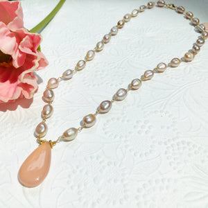 Pink Chalcedony and Mauve Freshwater Pearl Necklace in 14K Gold Fill