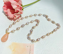 Load image into Gallery viewer, Pink Chalcedony and Mauve Freshwater Pearl Necklace in 14K Gold Fill
