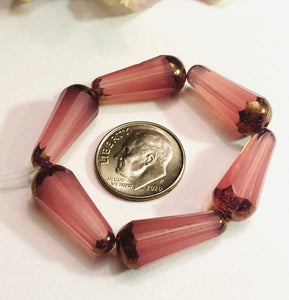 Faceted Dangle Drop Dusty Rose with Bronze Finish, 9 MM x 20 MM