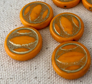 Orange and Gold Coin Beads, Czech 18MM