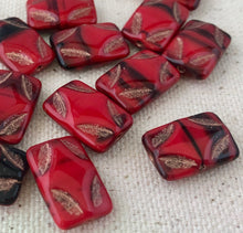 Load image into Gallery viewer, Red and Black Picasso Rectangle Glass Beads, 15MM

