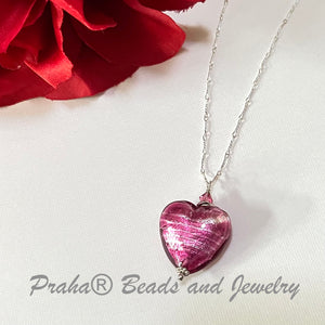 Murano Glass Pink "Puffy" Heart in Sterling Silver SPECIAL PRICE!