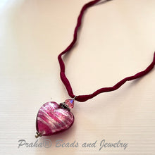 Load image into Gallery viewer, Murano Glass Pink &quot;Puffy&quot; Heart on Silk Cord SPECIAL PRICE!
