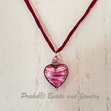 Load image into Gallery viewer, Murano Glass Pink &quot;Puffy&quot; Heart on Silk Cord SPECIAL PRICE!
