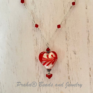 Murano Glass Silver and Red "Puffy" Heart on Sterling Silver SPECIAL PRICE!
