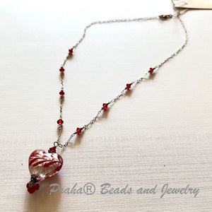 Murano Glass Silver and Red "Puffy" Heart on Sterling Silver SPECIAL PRICE!