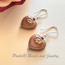 Load image into Gallery viewer, Czech Glass Light Mauve Heart Earrings in Sterling Silver

