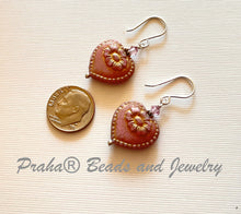 Load image into Gallery viewer, Czech Glass Light Mauve Heart Earrings in Sterling Silver

