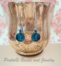 Load image into Gallery viewer, Czech Glass Teal Flower Drop Earrings in Sterling Silver
