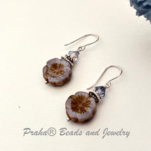 Load image into Gallery viewer, Czech Glass Lavender Flower Drop Earrings in Sterling Silver SPECIAL PRICE
