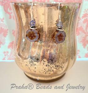 Czech Glass Lavender Flower Drop Earrings in Sterling Silver SPECIAL PRICE