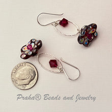 Load image into Gallery viewer, Czech Glass Dark Pink &quot;Mirror&quot; Flower Drop Earrings in Sterling Silver
