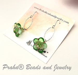 Czech Glass Light Green Flower Drop Earrings in Sterling Silver
