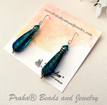 Load image into Gallery viewer, Czech Glass Blue and Copper Lampwork Earrings in Sterling Silver
