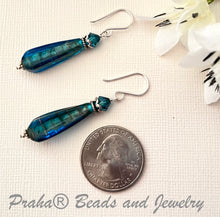 Load image into Gallery viewer, Czech Glass Blue and Copper Lampwork Earrings in Sterling Silver
