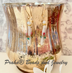 Czech Glass Opaque White Lampwork Earrings in Gold Fill