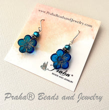 Load image into Gallery viewer, Czech Blue Glass Flower Earrings in Sterling Silver
