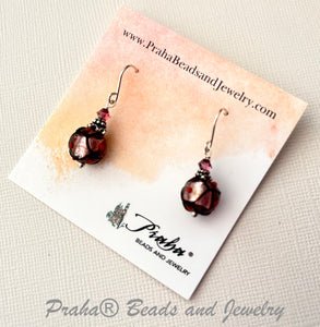 Czech Glass Purple Lampwork Earrings in Sterling Silver